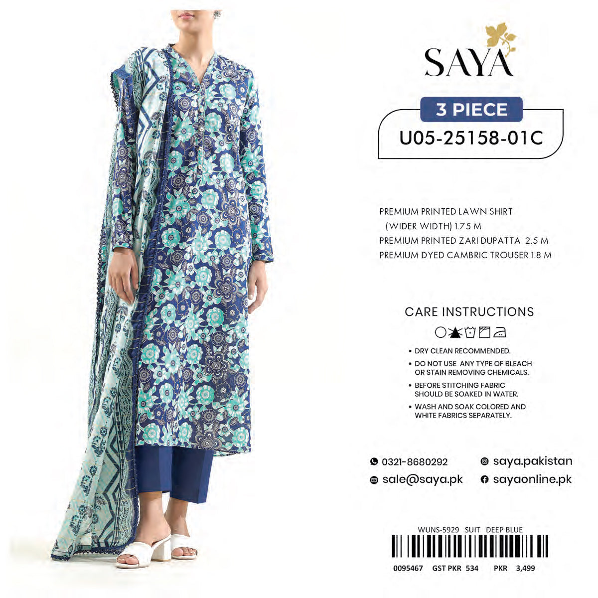 SAYA 3PC PRINTED LAWN UNSTITCHED COLLECTIONS