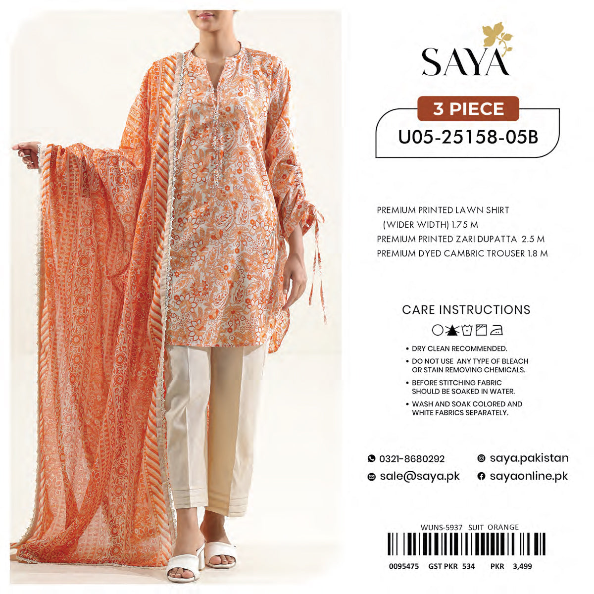 SAYA 3PC PRINTED LAWN UNSTITCHED COLLECTIONS