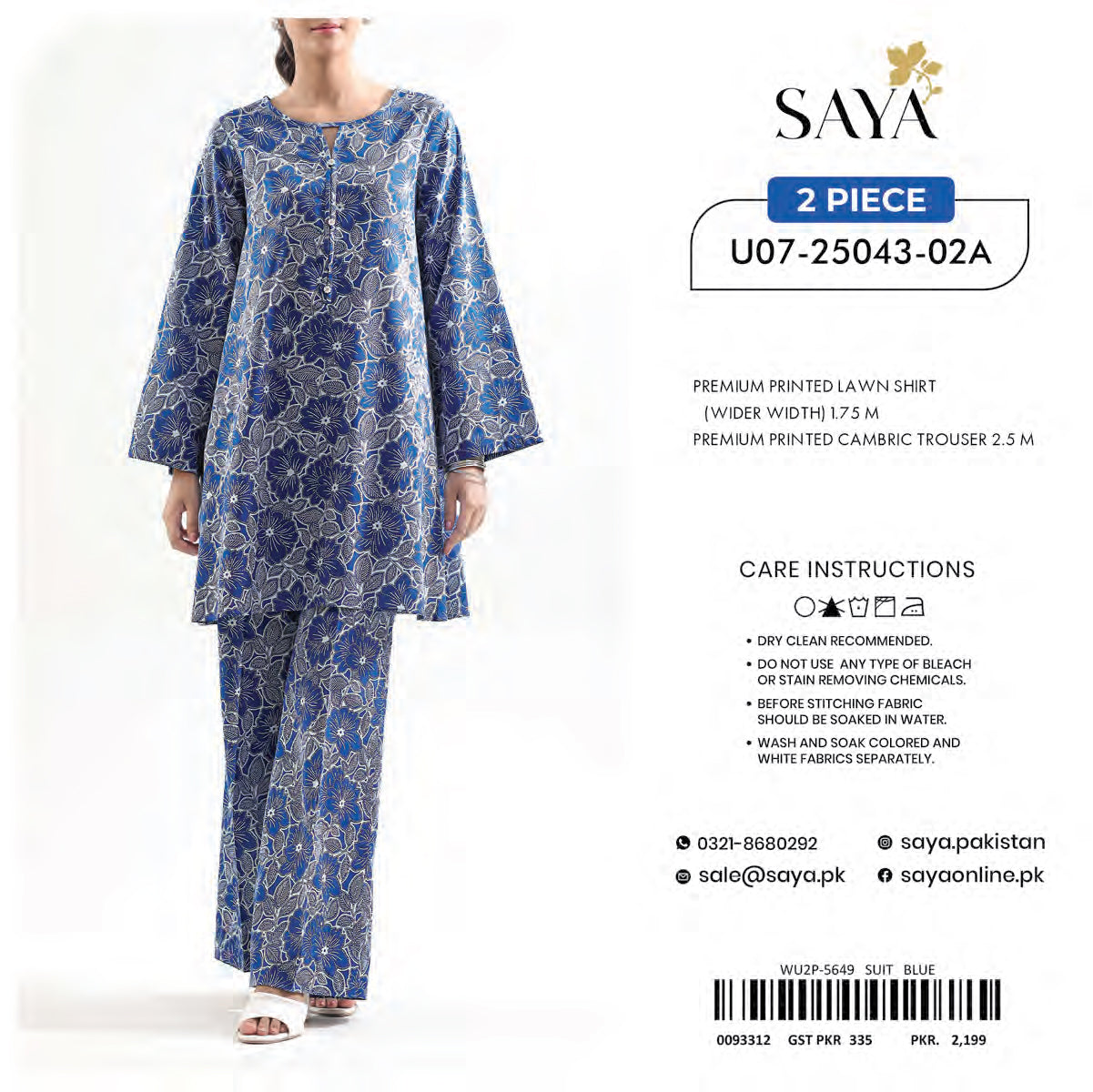 SAYA 2PC UNSTITCHED PRINTED LAWN  COLLECTIONS