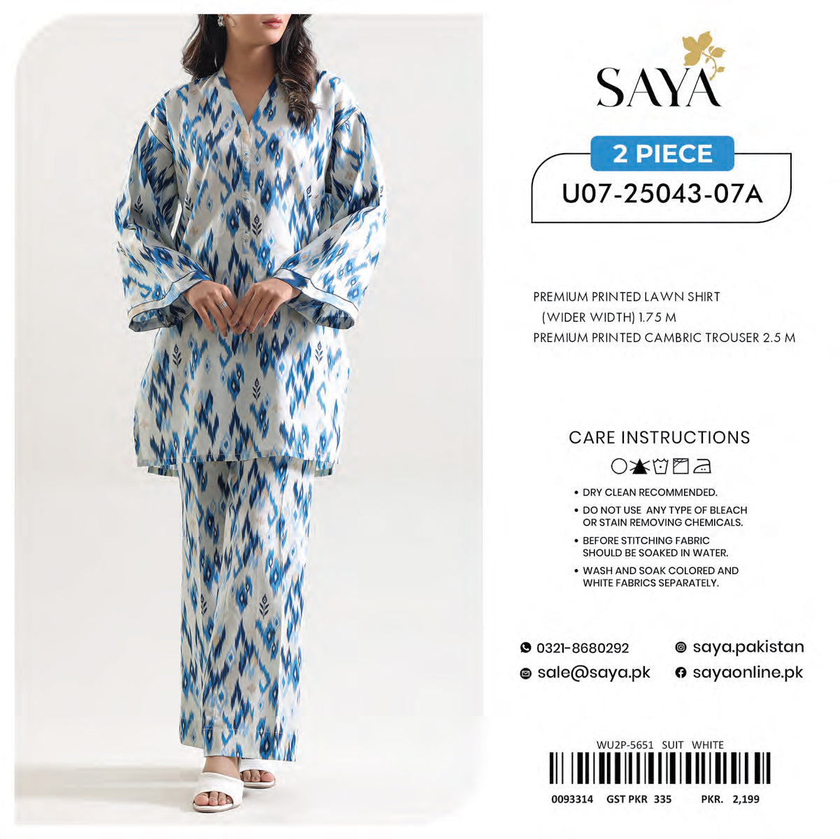 SAYA 2PC UNSTITCHED PRINTED LAWN  COLLECTIONS