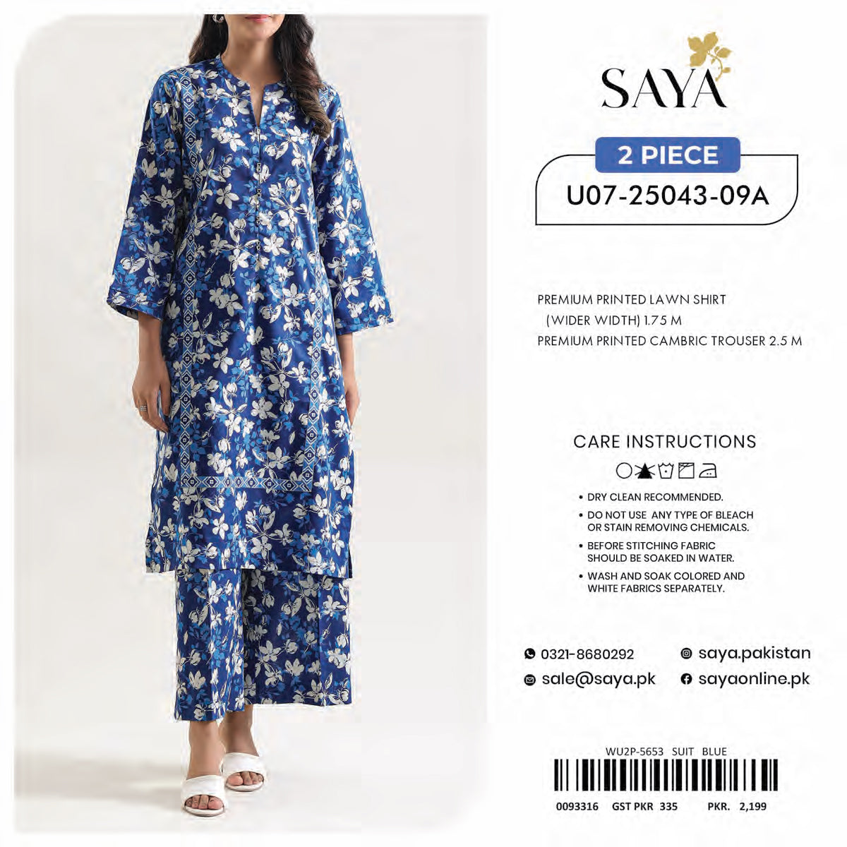SAYA 2PC UNSTITCHED PRINTED LAWN  COLLECTIONS
