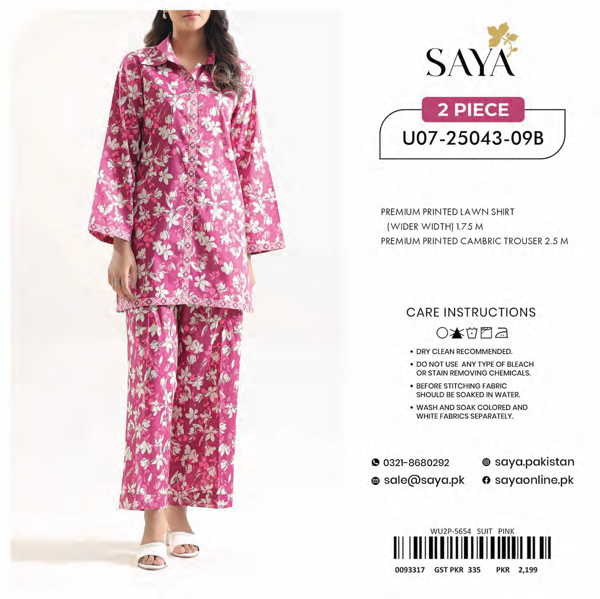SAYA 2PC UNSTITCHED PRINTED LAWN  COLLECTIONS