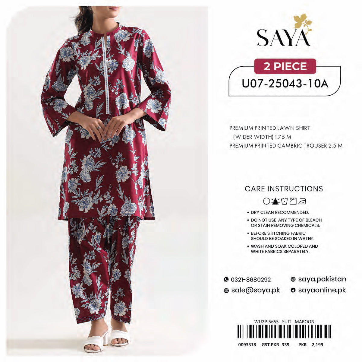 SAYA 2PC UNSTITCHED PRINTED LAWN  COLLECTIONS